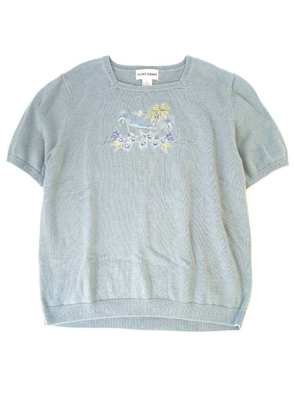 Alfred Dunner Square Neck Sweater - Women's XL - Blue Tropical Embroidery